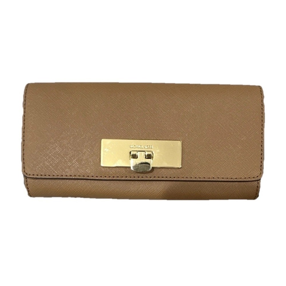 Michael Kors Brown Flap Wallet w/ Logo Clasp, Zip Coin Pocket, Organizer